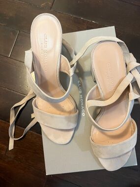 Club Monaco Light Beige Suede Wrap Heels made in Italy